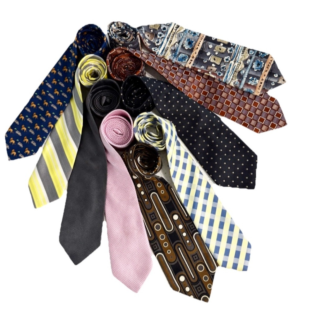 Lot of 9 Men’s Ties Calvin Klein Nautica Cremieux Tie Rack Zylos Designer Mix